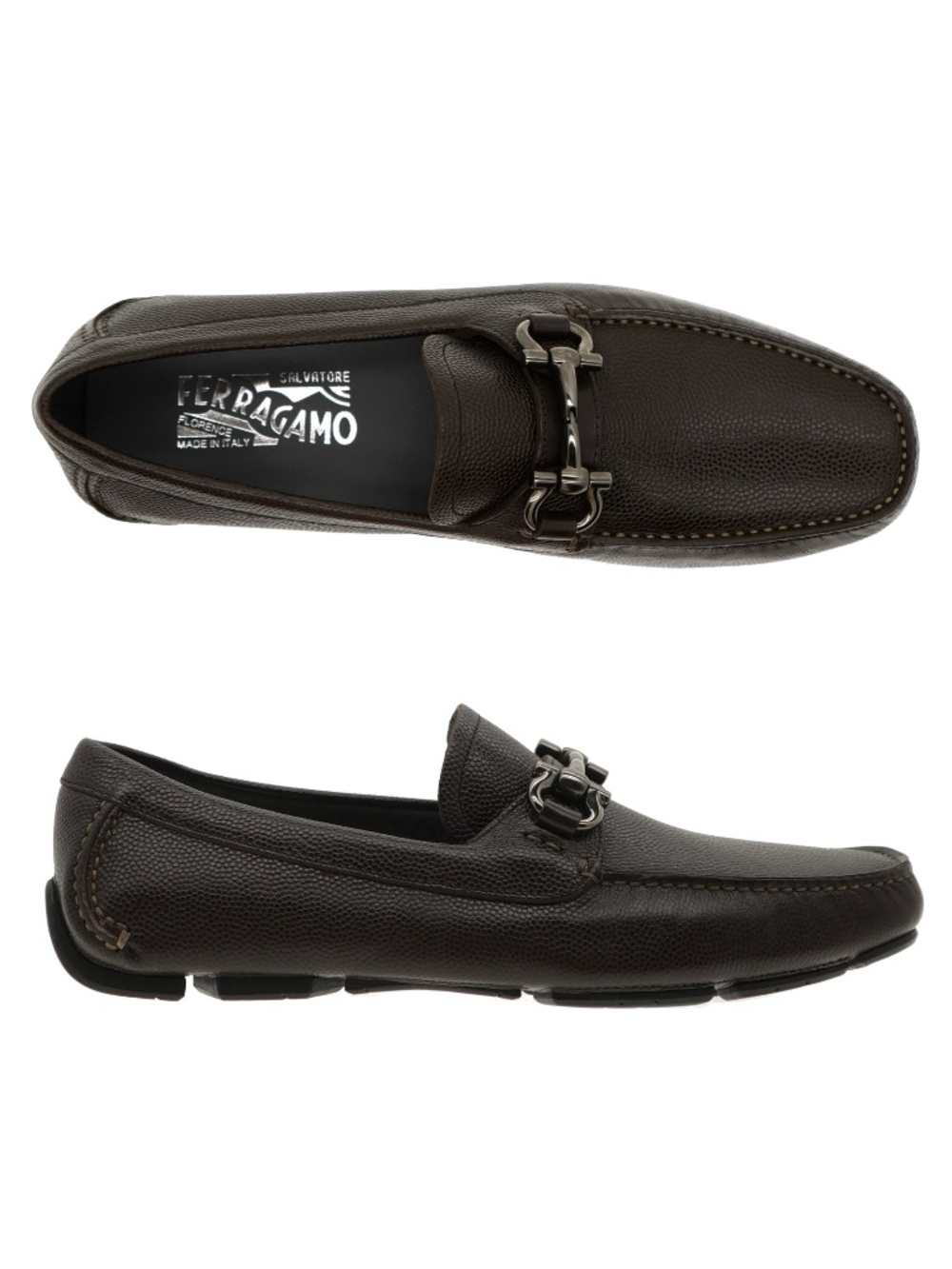 Salvatore Ferragamo Parigi Pebbled Hickory Brown Leather Size 9 US New